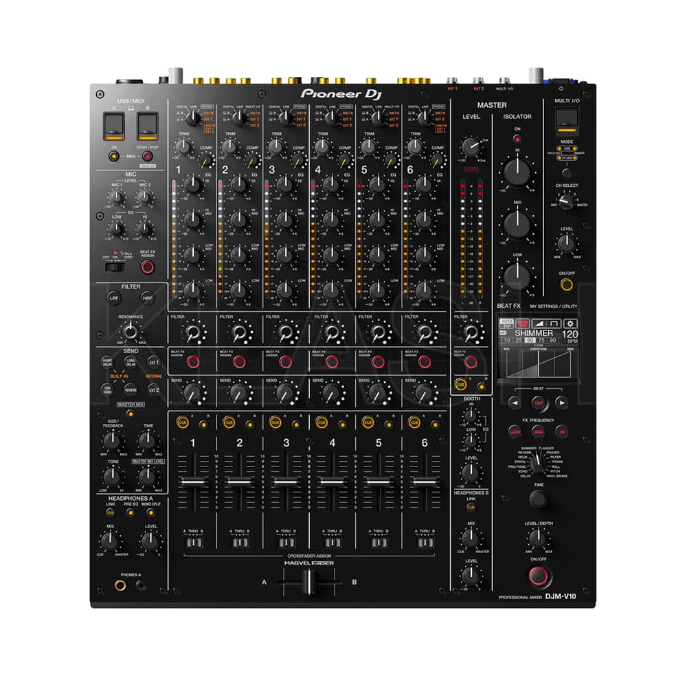 MIXER PIONEER DJ DJM V10 A NOLEGGIO A MILANO, CON EQ A 4 BANDE, COMPRESSORE E OPZIONI AVANZATE PER PERFORMANCE PROFESSIONALI