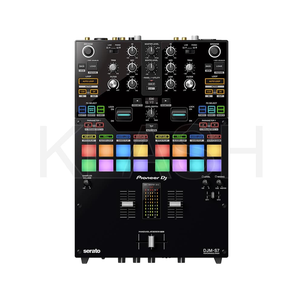 MIXER PIONEER DJ DJM S7 PER NOLEGGIO A MILANO, IDEALE PER DJ CON BLUETOOTH, DOPPIA USB E PERFORMANCE PAD