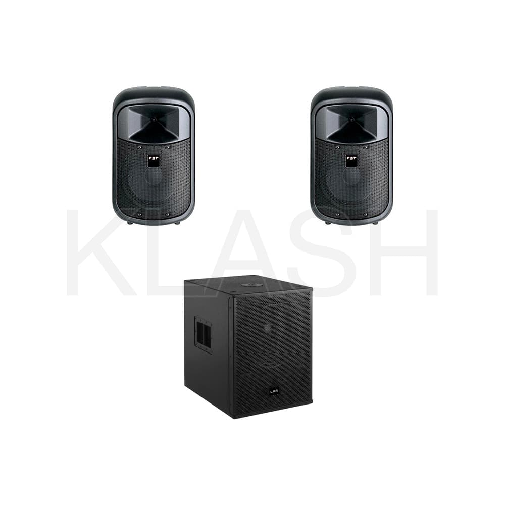SET AUDIO A NOLEGGIO CON 2 CASSE ATTIVE FBT JOLLY 12RA E 1 SUBWOOFER ATTIVO LEM T5SA IDEALE PER EVENTI DJ SET E LIVE SHOW A MILANO