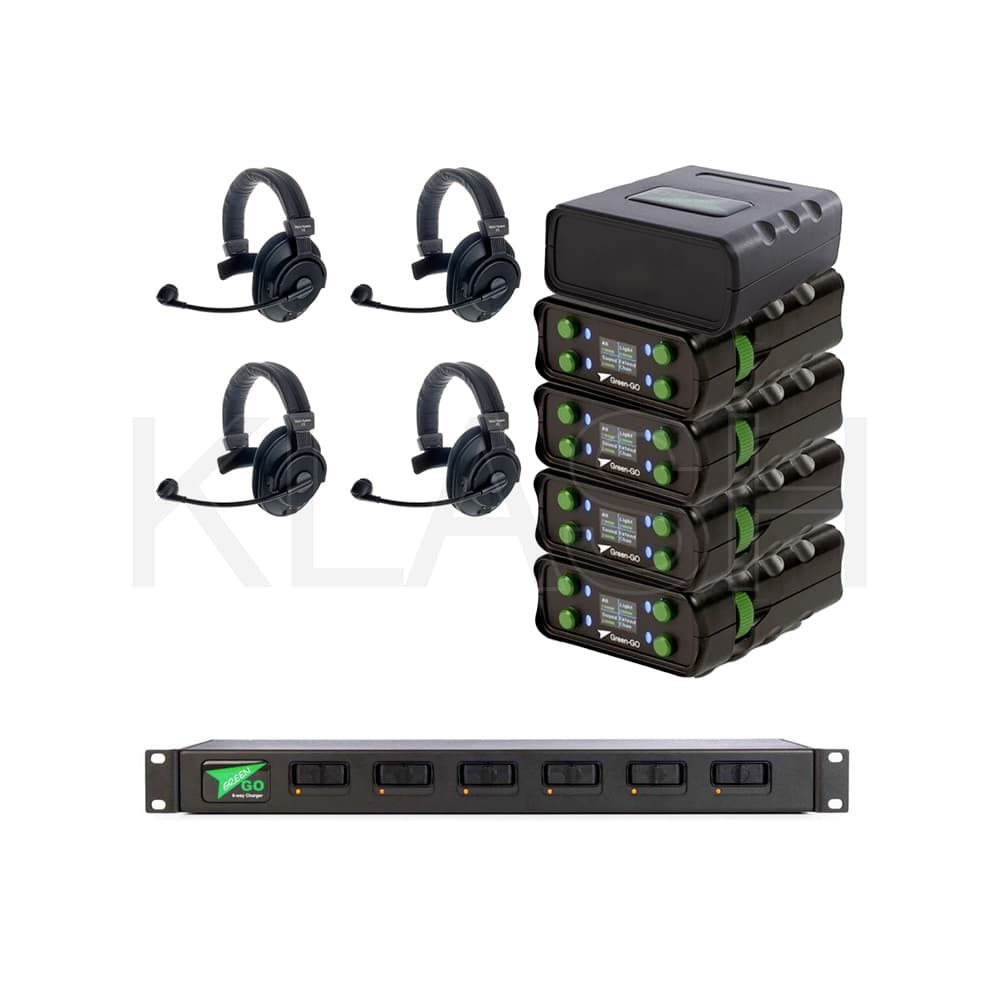 GREEN-GO INTERCOM WIRELESS PACK 4 UNITÀ SISTEMA AUDIO WIRELESS COMPLETO DISPONIBILE A NOLEGGIO PER EVENTI PRODUZIONI E SPETTACOLI A MILANO