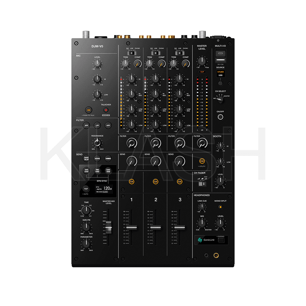 NOLEGGIO A MILANO MIXER DJ ALPHATHETA DJM-V5 PER SET DJ CON SEND FX FILTRI EQ 4 BANDE E CONNETTORI USB-C E LAN