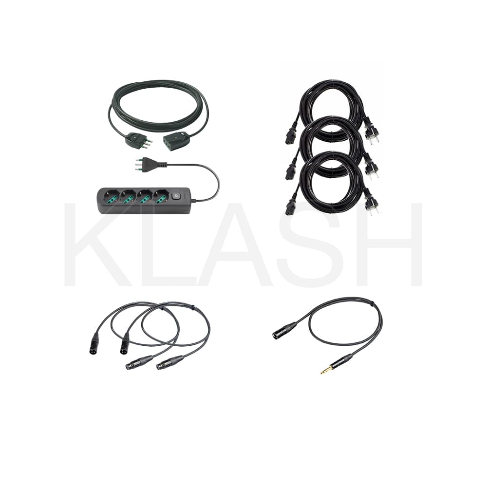 KIT SET CAVI BASE 5 M PER NOLEGGIO A MILANO CON PROLUNGA 16A CIABATTA VDE E CAVI XLR JACK XLR PER REGIA PALCO MICROFONI MIXER CASSE EVENTI LIVE